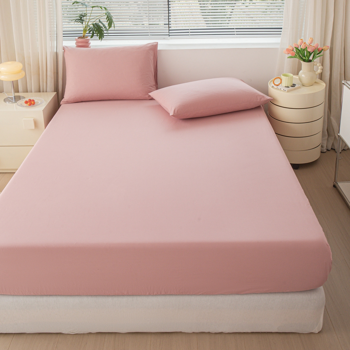 91家纺网 家纺一手货源 找家纺 恬澳家纺 2025新款纯色全棉床笠-棉语 棉语-桃粉