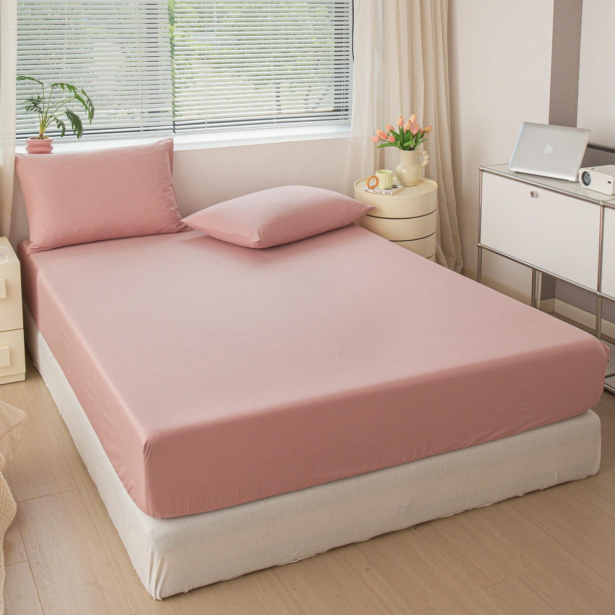 91家纺网 家纺一手货源 找家纺 恬澳家纺 2025新款纯色全棉床笠-棉语 棉语-桃粉