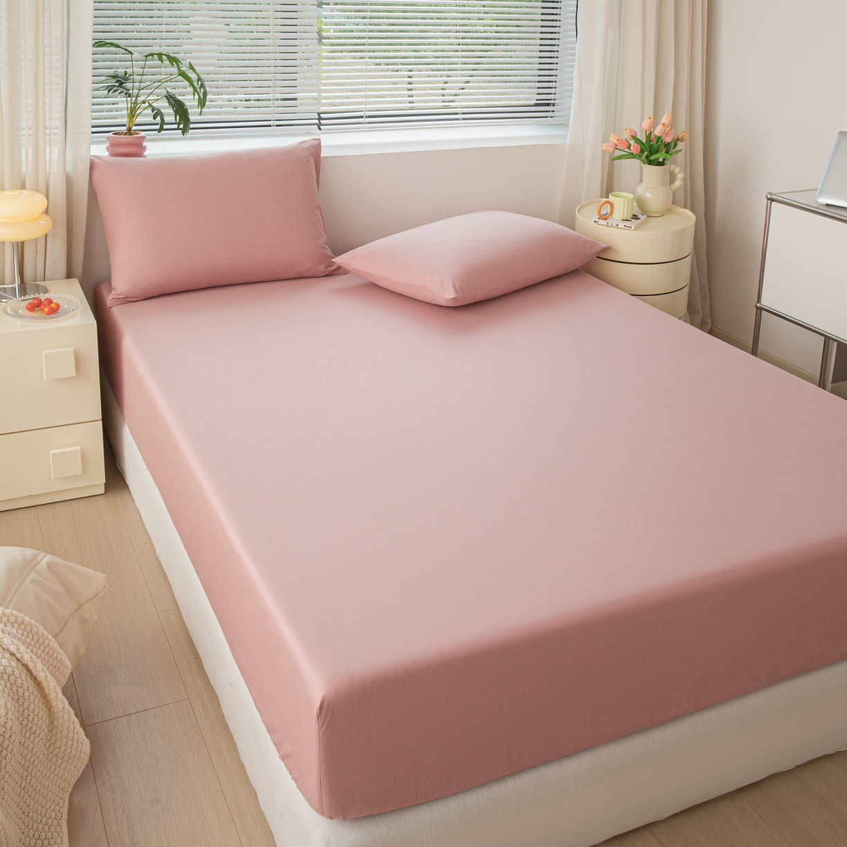 91家纺网 家纺一手货源 找家纺 恬澳家纺 2025新款纯色全棉床笠-棉语 棉语-桃粉