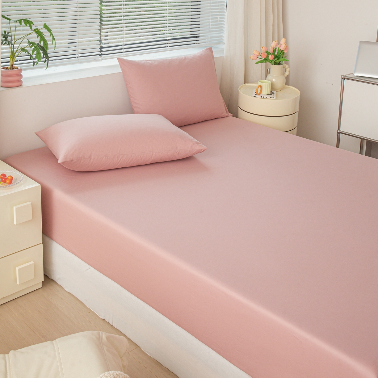 91家纺网 家纺一手货源 找家纺 恬澳家纺 2025新款纯色全棉床笠-棉语 棉语-桃粉