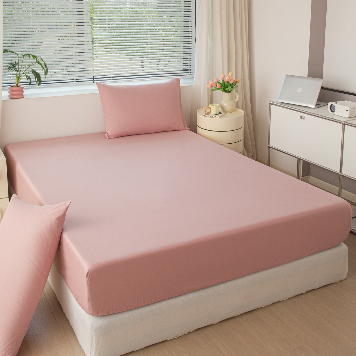 91家纺网 家纺一手货源 找家纺 恬澳家纺 2025新款纯色全棉床笠-棉语 棉语-桃粉