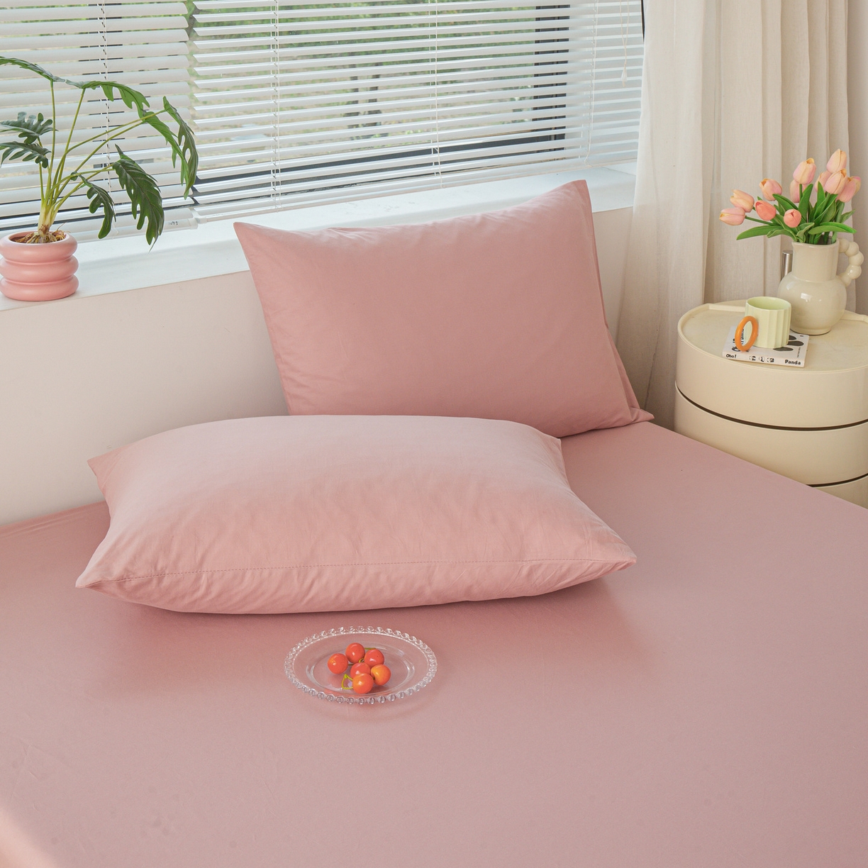 91家纺网 家纺一手货源 找家纺 恬澳家纺 2025新款纯色全棉床笠-棉语 棉语-桃粉