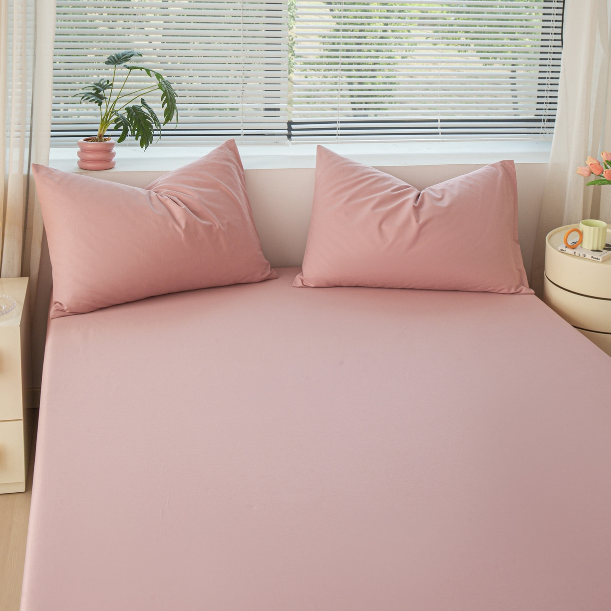 91家纺网 家纺一手货源 找家纺 恬澳家纺 2025新款纯色全棉床笠-棉语 棉语-桃粉