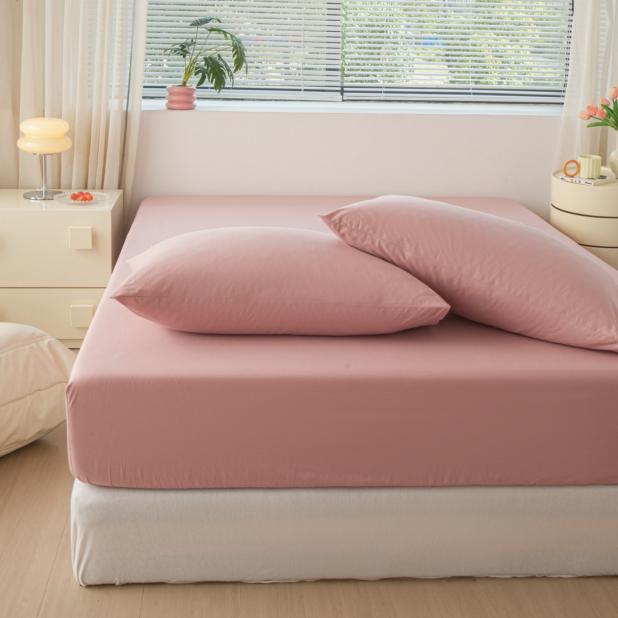 91家纺网 家纺一手货源 找家纺 恬澳家纺 2025新款纯色全棉床笠-棉语 棉语-桃粉