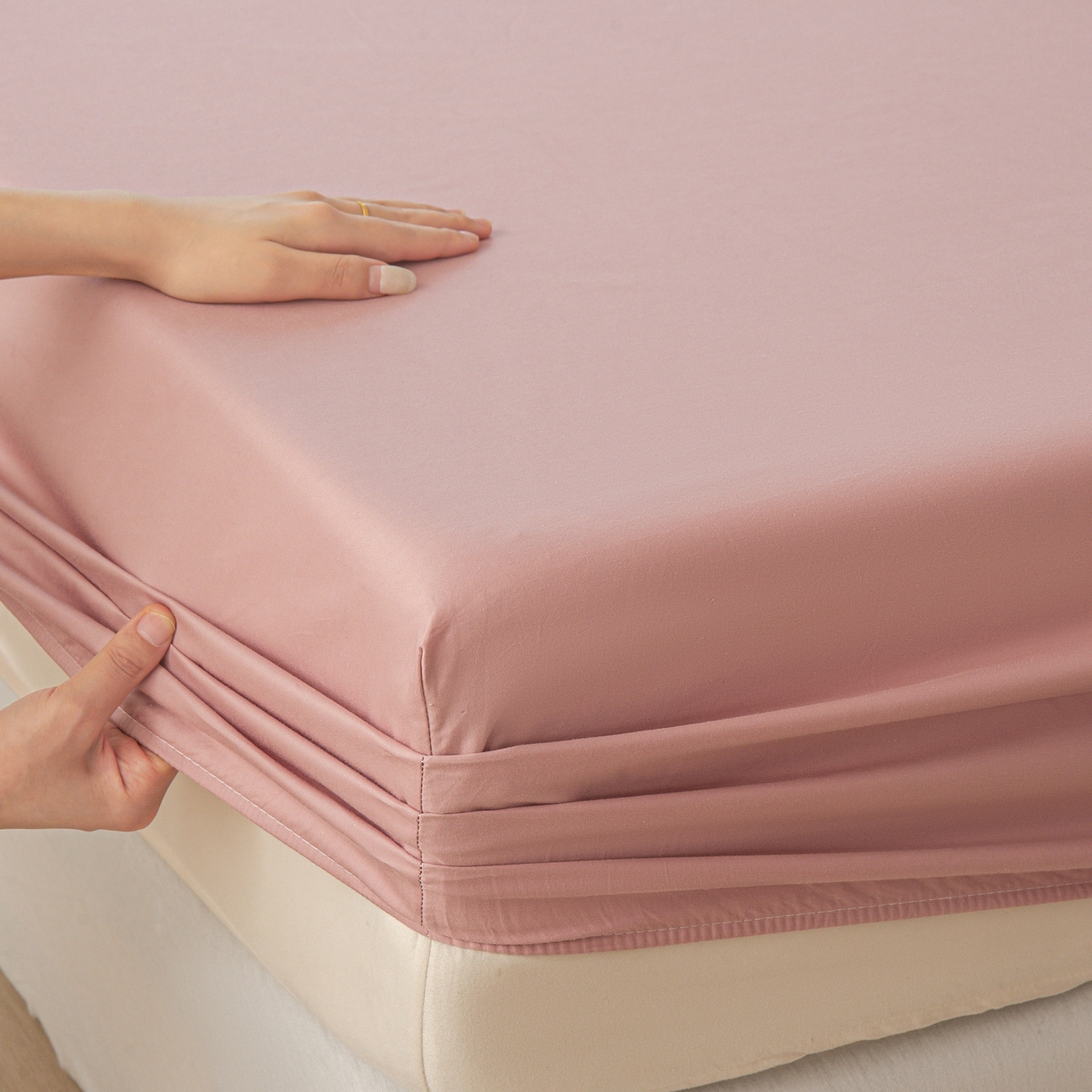 91家纺网 家纺一手货源 找家纺 恬澳家纺 2025新款纯色全棉床笠-棉语 棉语-桃粉