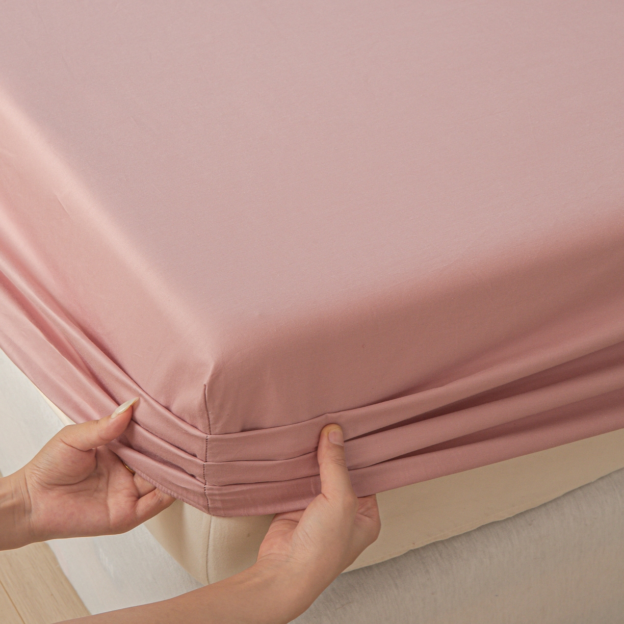 91家纺网 家纺一手货源 找家纺 恬澳家纺 2025新款纯色全棉床笠-棉语 棉语-桃粉