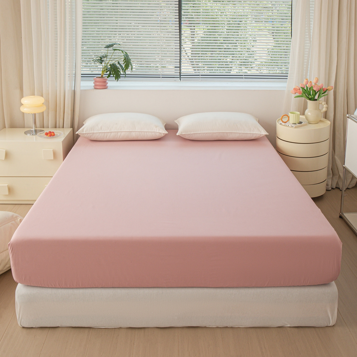 91家纺网 家纺一手货源 找家纺 恬澳家纺 2025新款纯色全棉床笠-棉语 棉语-桃粉