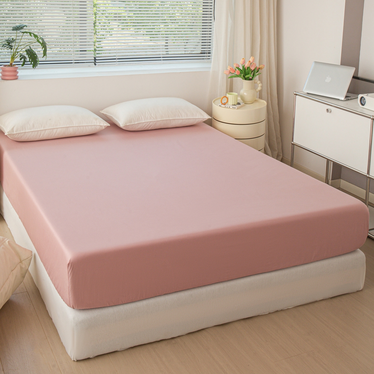 91家纺网 家纺一手货源 找家纺 恬澳家纺 2025新款纯色全棉床笠-棉语 棉语-桃粉