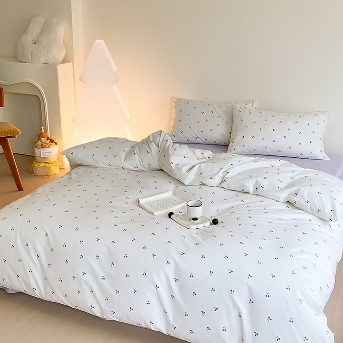 91家纺网 家纺一手货源 找家纺 Mr.pig猪先生水洗棉 2025新款小清新全棉四件套 淡紫小樱桃