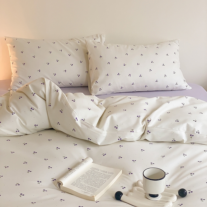 91家纺网 家纺一手货源 找家纺 Mr.pig猪先生水洗棉 2025新款小清新全棉四件套 淡紫小樱桃