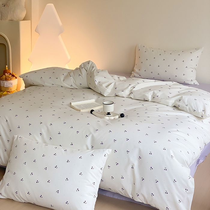 91家纺网 家纺一手货源 找家纺 Mr.pig猪先生水洗棉 2025新款小清新全棉四件套 淡紫小樱桃