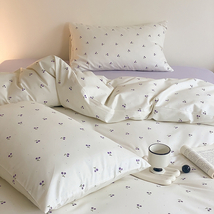 91家纺网 家纺一手货源 找家纺 Mr.pig猪先生水洗棉 2025新款小清新全棉四件套 淡紫小樱桃