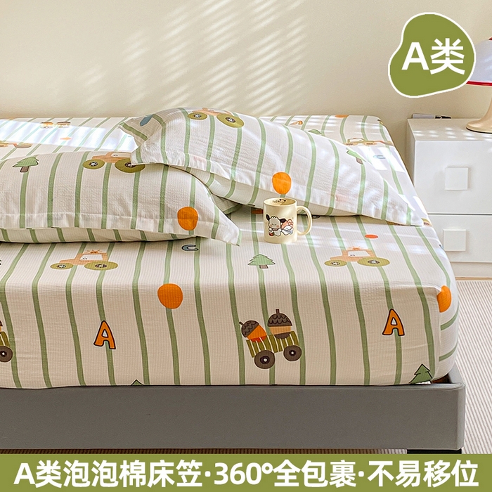 恬澳家纺 2025新款A类印花泡泡棉床笠-场景一 工程车队