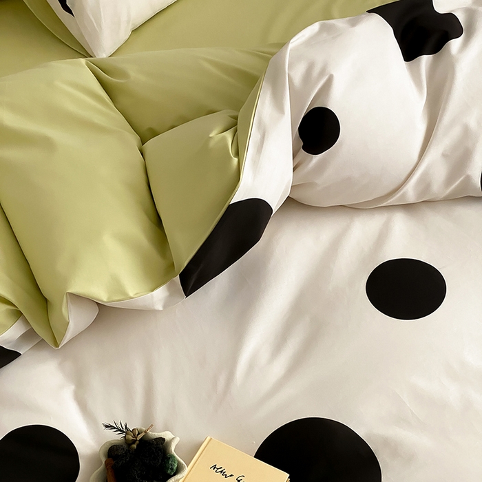 91家纺网 家纺一手货源 找家纺 Mr.pig猪先生水洗棉 2025新款小清新全棉四件套 黑圆点