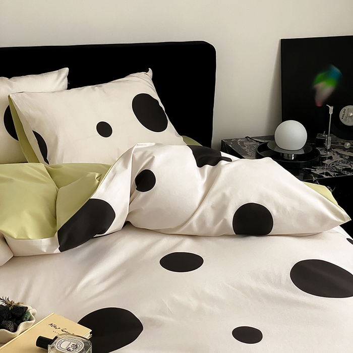 91家纺网 家纺一手货源 找家纺 Mr.pig猪先生水洗棉 2025新款小清新全棉四件套 黑圆点