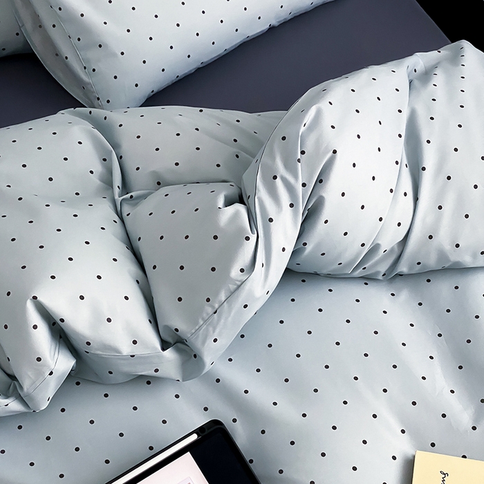 91家纺网 家纺一手货源 找家纺 Mr.pig猪先生水洗棉 2025新款小清新全棉四件套 灰蓝波点