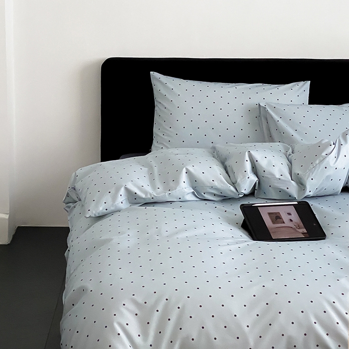 91家纺网 家纺一手货源 找家纺 Mr.pig猪先生水洗棉 2025新款小清新全棉四件套 灰蓝波点