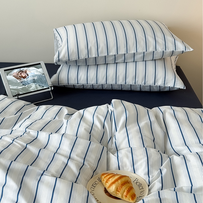 91家纺网 家纺一手货源 找家纺 Mr.pig猪先生水洗棉 2025新款小清新全棉四件套 假期日记-竖条