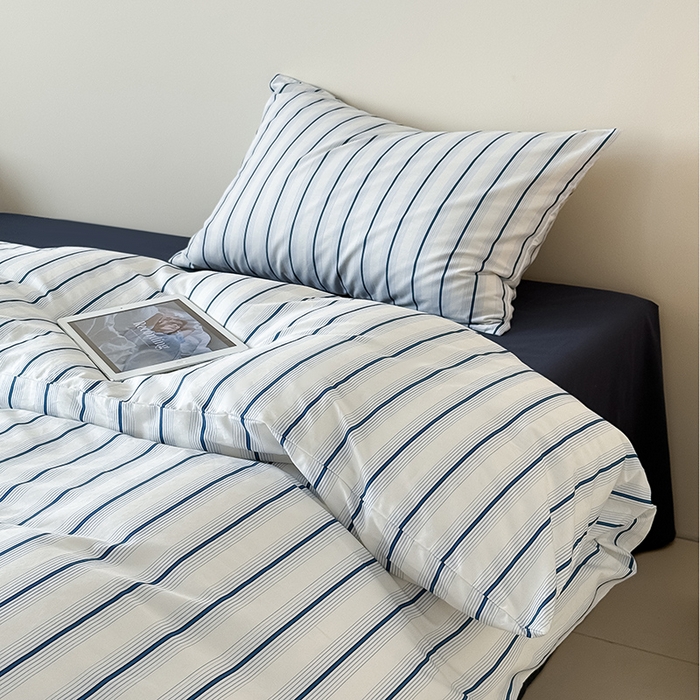 91家纺网 家纺一手货源 找家纺 Mr.pig猪先生水洗棉 2025新款小清新全棉四件套 假期日记-竖条