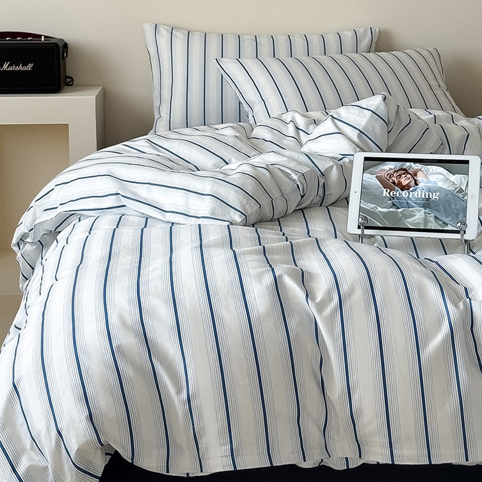 91家纺网 家纺一手货源 找家纺 Mr.pig猪先生水洗棉 2025新款小清新全棉四件套 假期日记-竖条