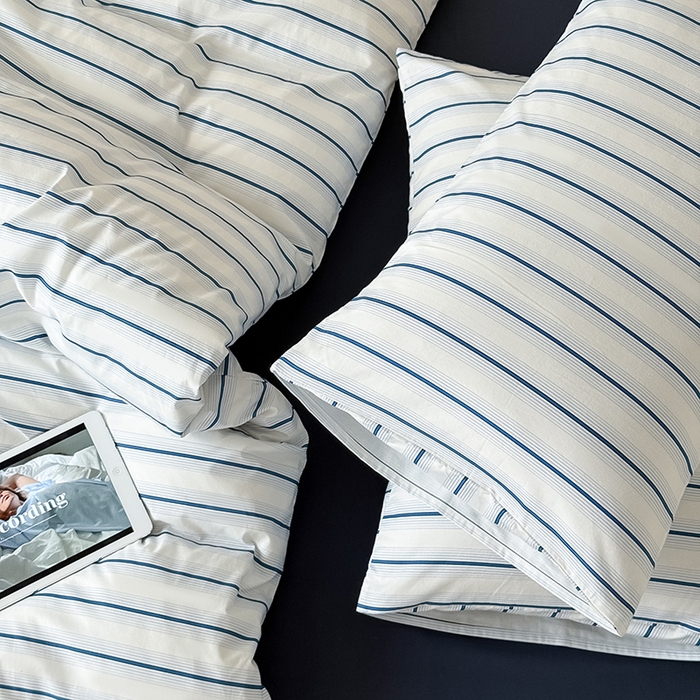 91家纺网 家纺一手货源 找家纺 Mr.pig猪先生水洗棉 2025新款小清新全棉四件套 假期日记-竖条