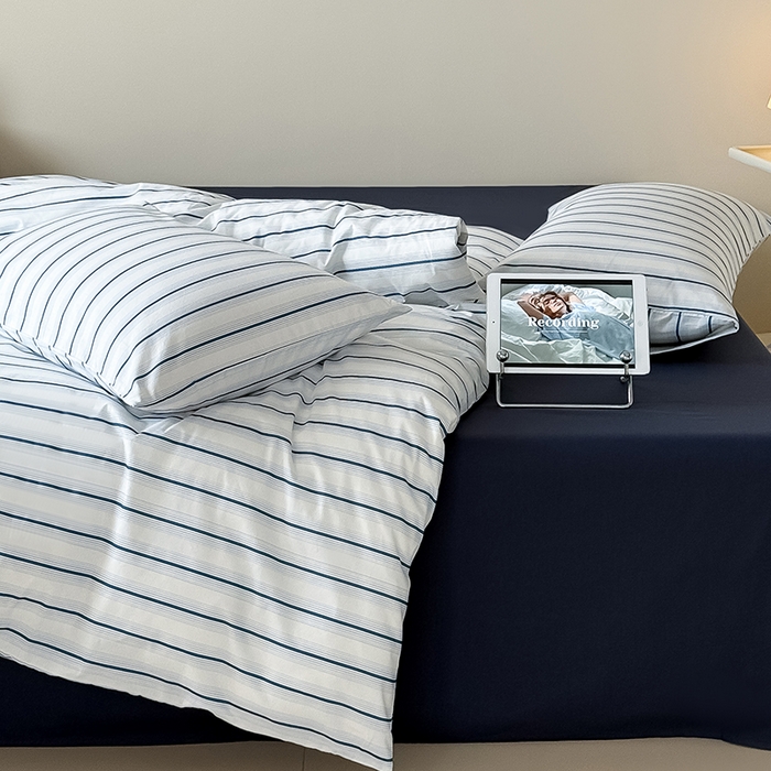 91家纺网 家纺一手货源 找家纺 Mr.pig猪先生水洗棉 2025新款小清新全棉四件套 假期日记-竖条