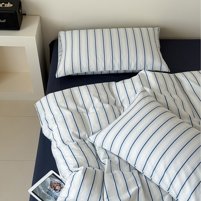 91家纺网 家纺一手货源 找家纺 Mr.pig猪先生水洗棉 2025新款小清新全棉四件套 假期日记-竖条