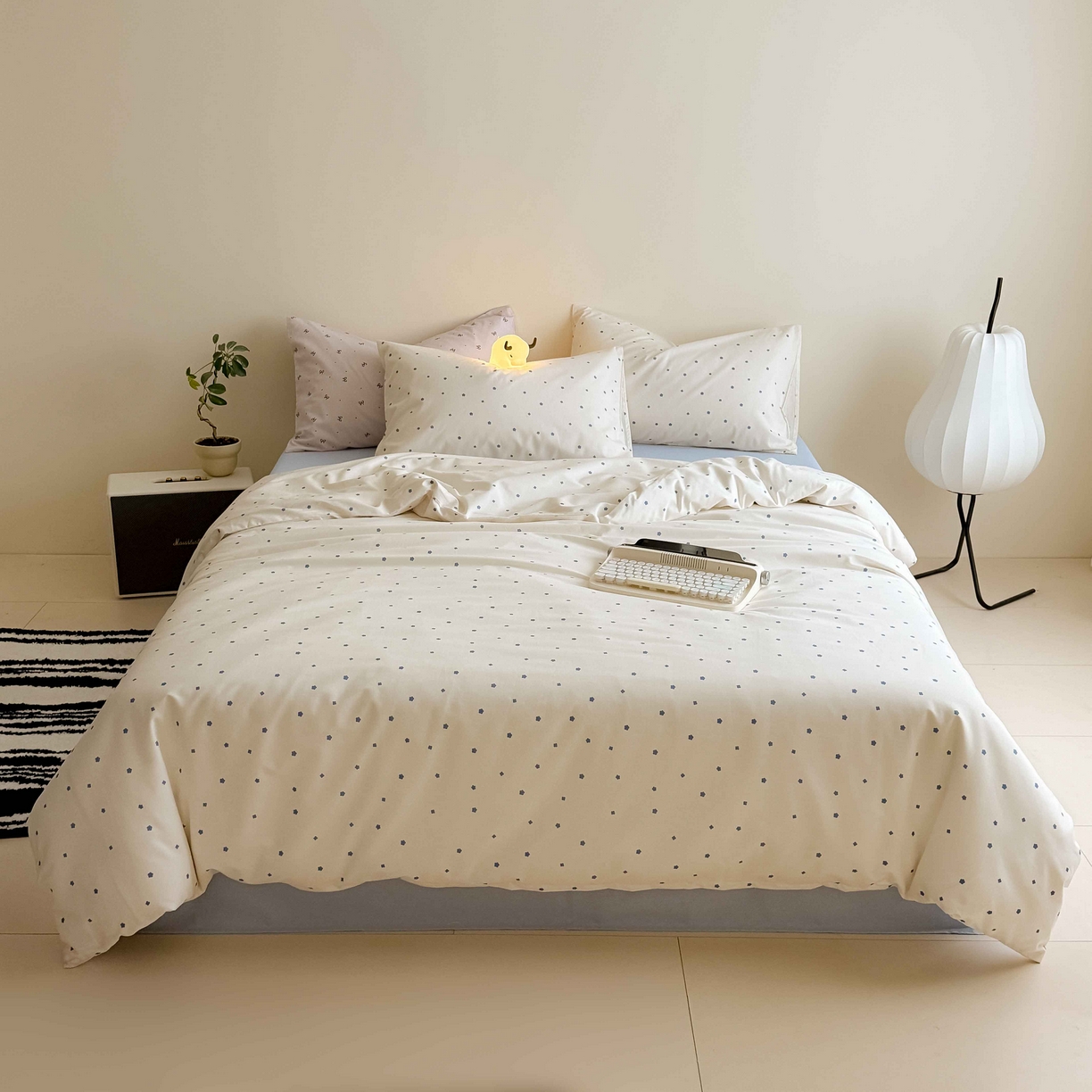 Mr.pig猪先生水洗棉 2025新款小清新全棉四件套 蓝小花