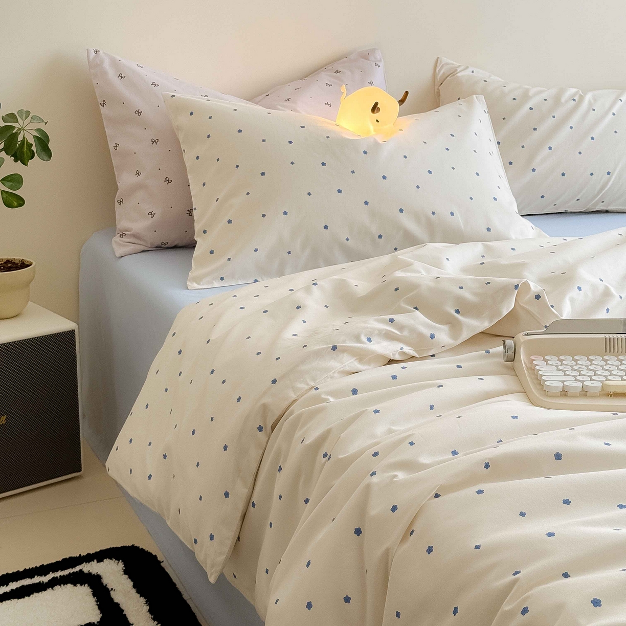 91家纺网 家纺一手货源 找家纺 Mr.pig猪先生水洗棉 2025新款小清新全棉四件套 蓝小花