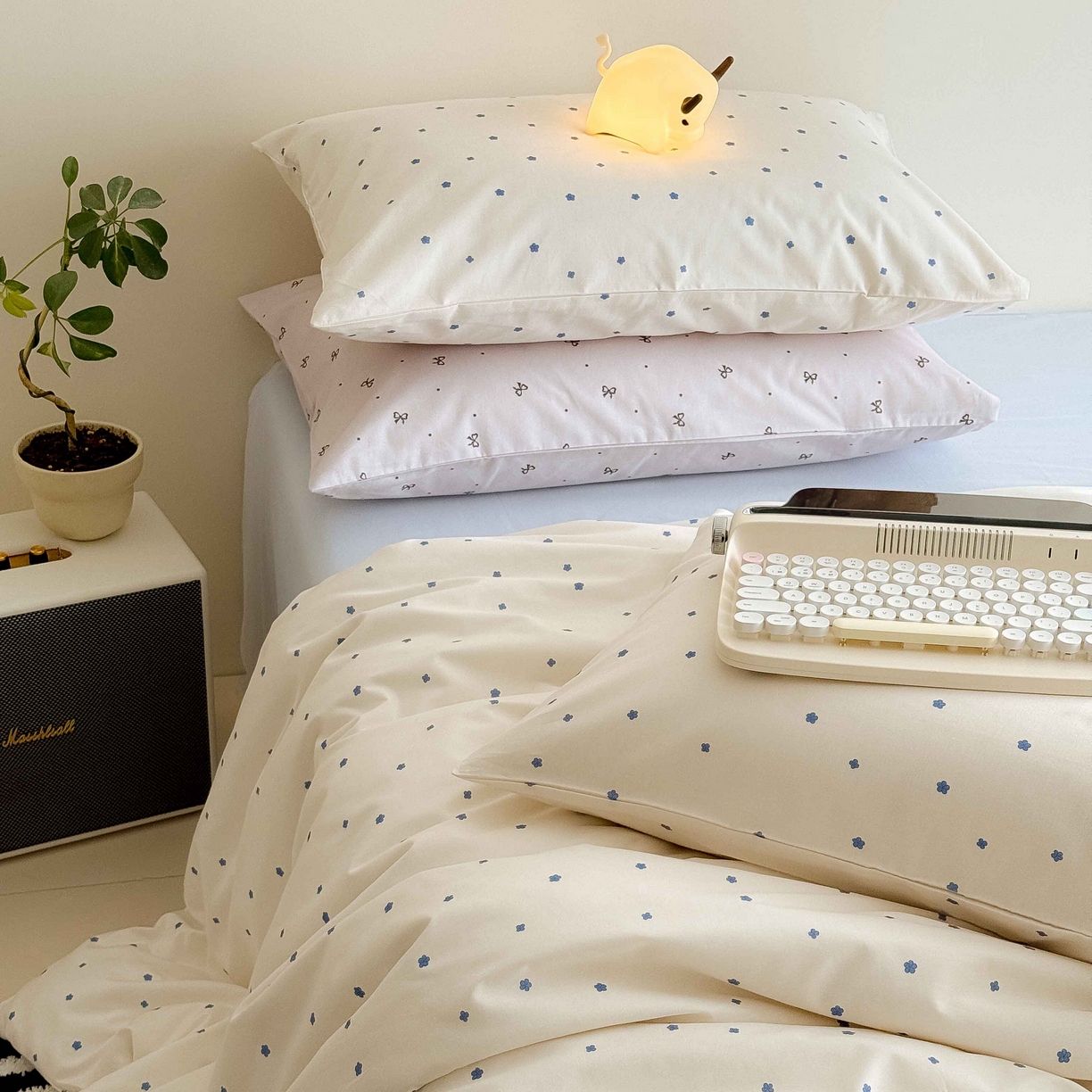 91家纺网 家纺一手货源 找家纺 Mr.pig猪先生水洗棉 2025新款小清新全棉四件套 蓝小花