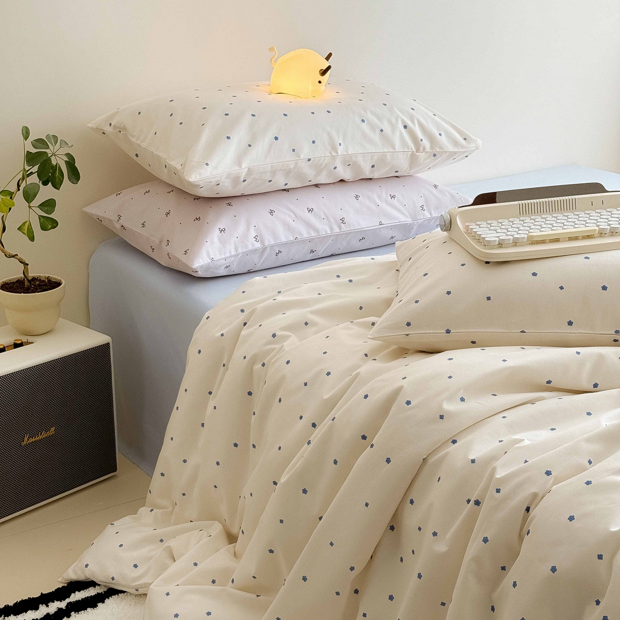 91家纺网 家纺一手货源 找家纺 Mr.pig猪先生水洗棉 2025新款小清新全棉四件套 蓝小花