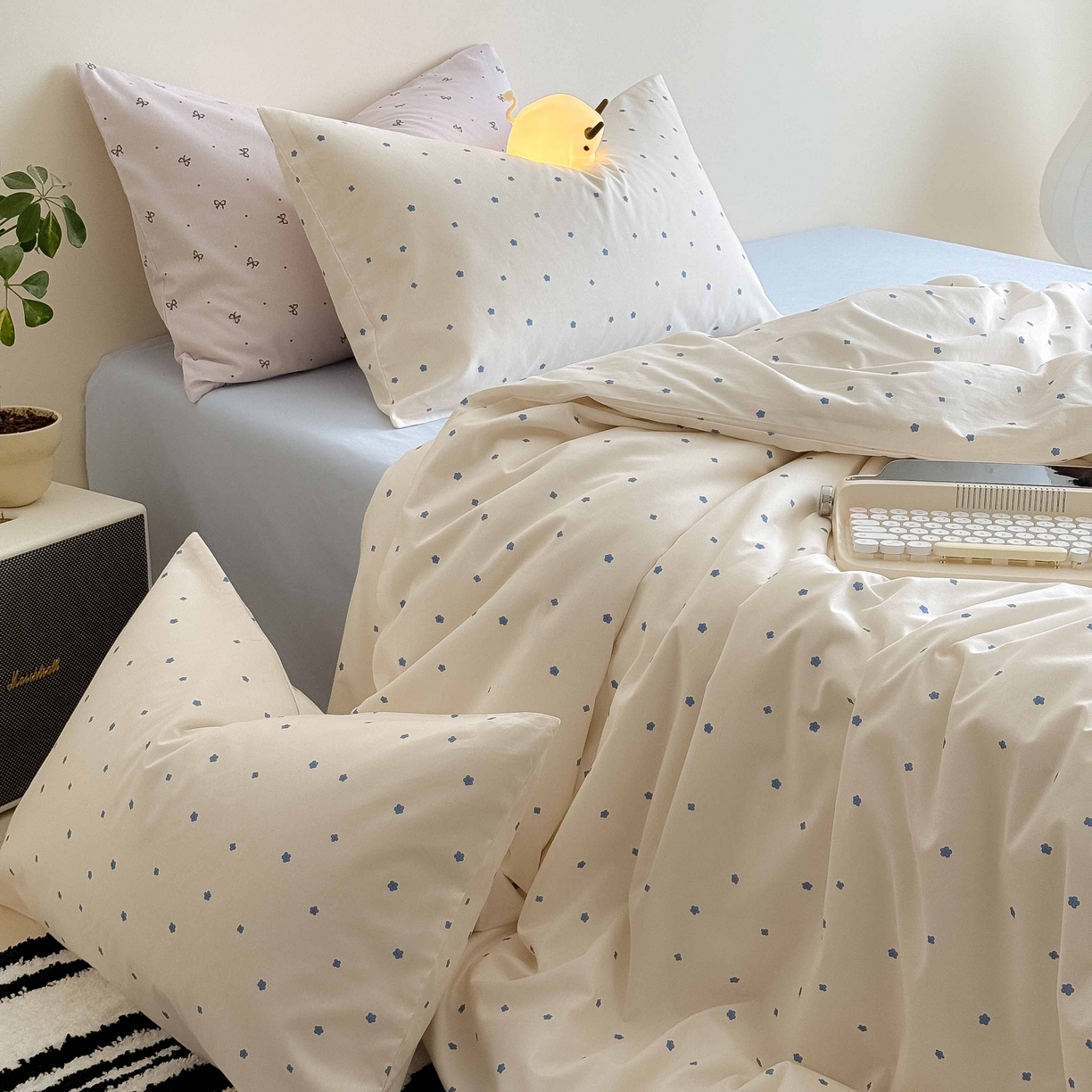 91家纺网 家纺一手货源 找家纺 Mr.pig猪先生水洗棉 2025新款小清新全棉四件套 蓝小花