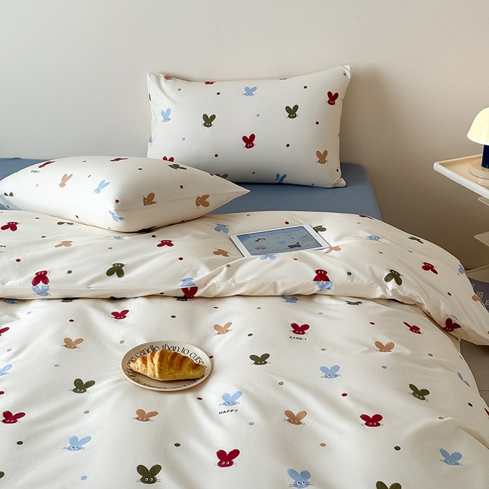 91家纺网 家纺一手货源 找家纺 Mr.pig猪先生水洗棉 2025新款小清新全棉四件套 萌兔