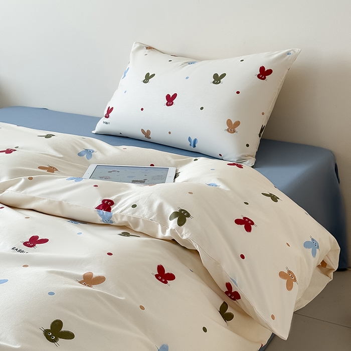 91家纺网 家纺一手货源 找家纺 Mr.pig猪先生水洗棉 2025新款小清新全棉四件套 萌兔