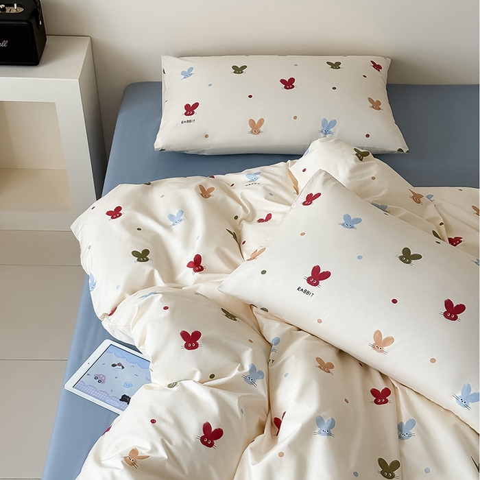 91家纺网 家纺一手货源 找家纺 Mr.pig猪先生水洗棉 2025新款小清新全棉四件套 萌兔