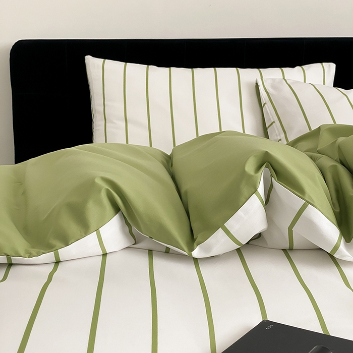 91家纺网 家纺一手货源 找家纺 Mr.pig猪先生水洗棉 2025新款小清新全棉四件套 牛油果竖条