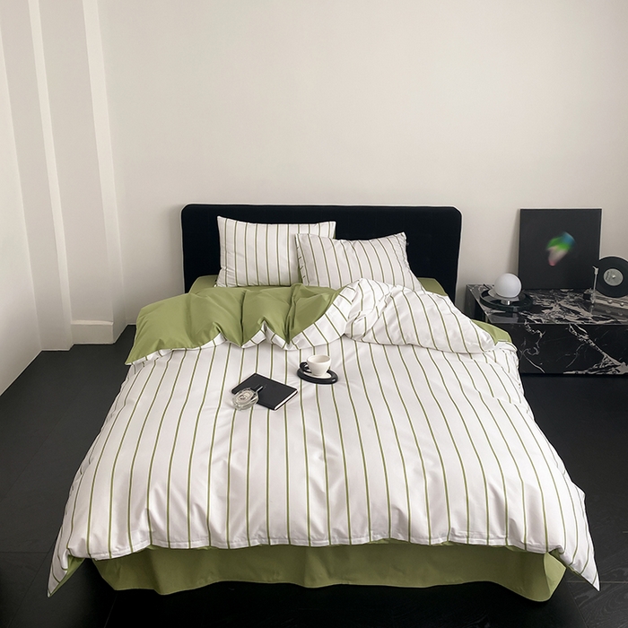 Mr.pig猪先生水洗棉 2025新款小清新全棉四件套 牛油果竖条