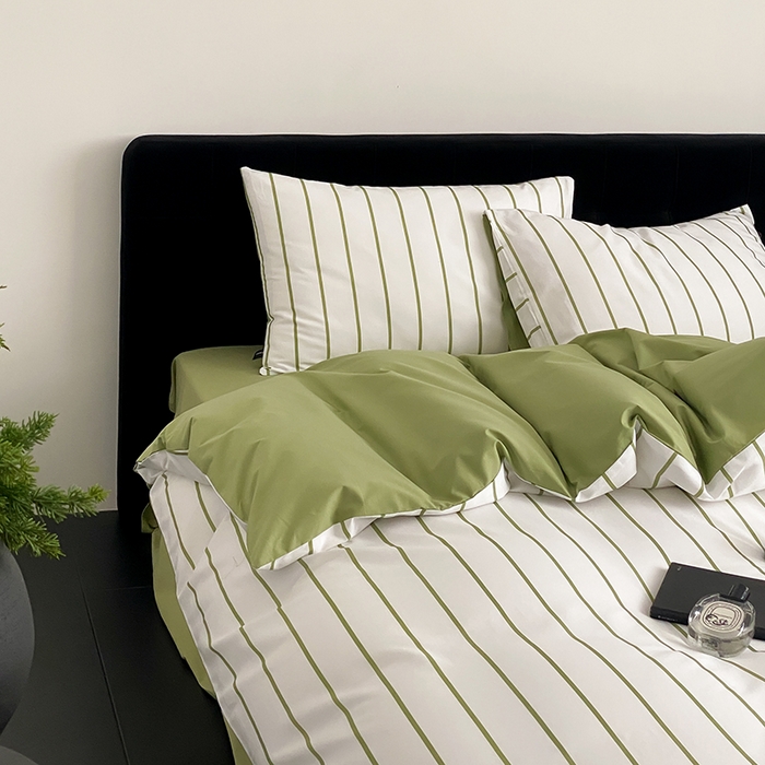 91家纺网 家纺一手货源 找家纺 Mr.pig猪先生水洗棉 2025新款小清新全棉四件套 牛油果竖条