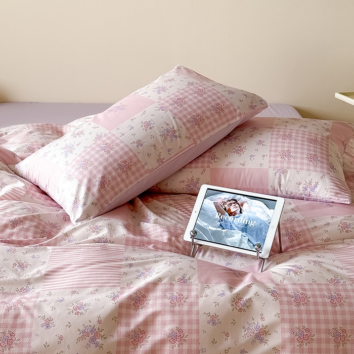 91家纺网 家纺一手货源 找家纺 Mr.pig猪先生水洗棉 2025新款小清新全棉四件套 碎花格-粉