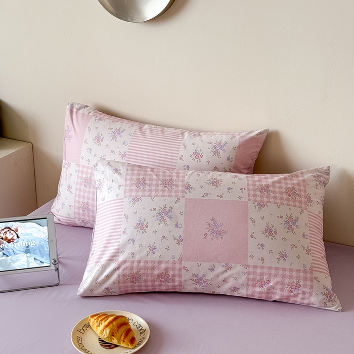 91家纺网 家纺一手货源 找家纺 Mr.pig猪先生水洗棉 2025新款小清新全棉四件套 碎花格-粉