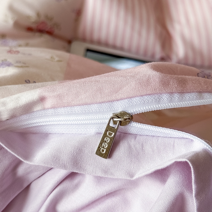 91家纺网 家纺一手货源 找家纺 Mr.pig猪先生水洗棉 2025新款小清新全棉四件套 碎花格-粉