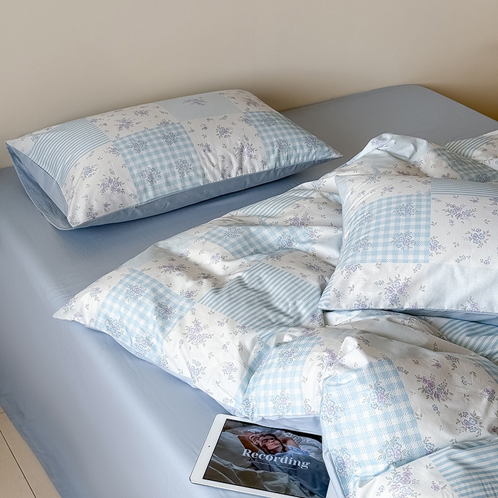 91家纺网 家纺一手货源 找家纺 Mr.pig猪先生水洗棉 2025新款小清新全棉四件套 碎花格-蓝