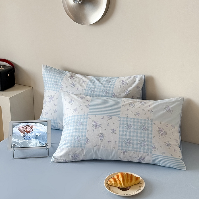 91家纺网 家纺一手货源 找家纺 Mr.pig猪先生水洗棉 2025新款小清新全棉四件套 碎花格-蓝