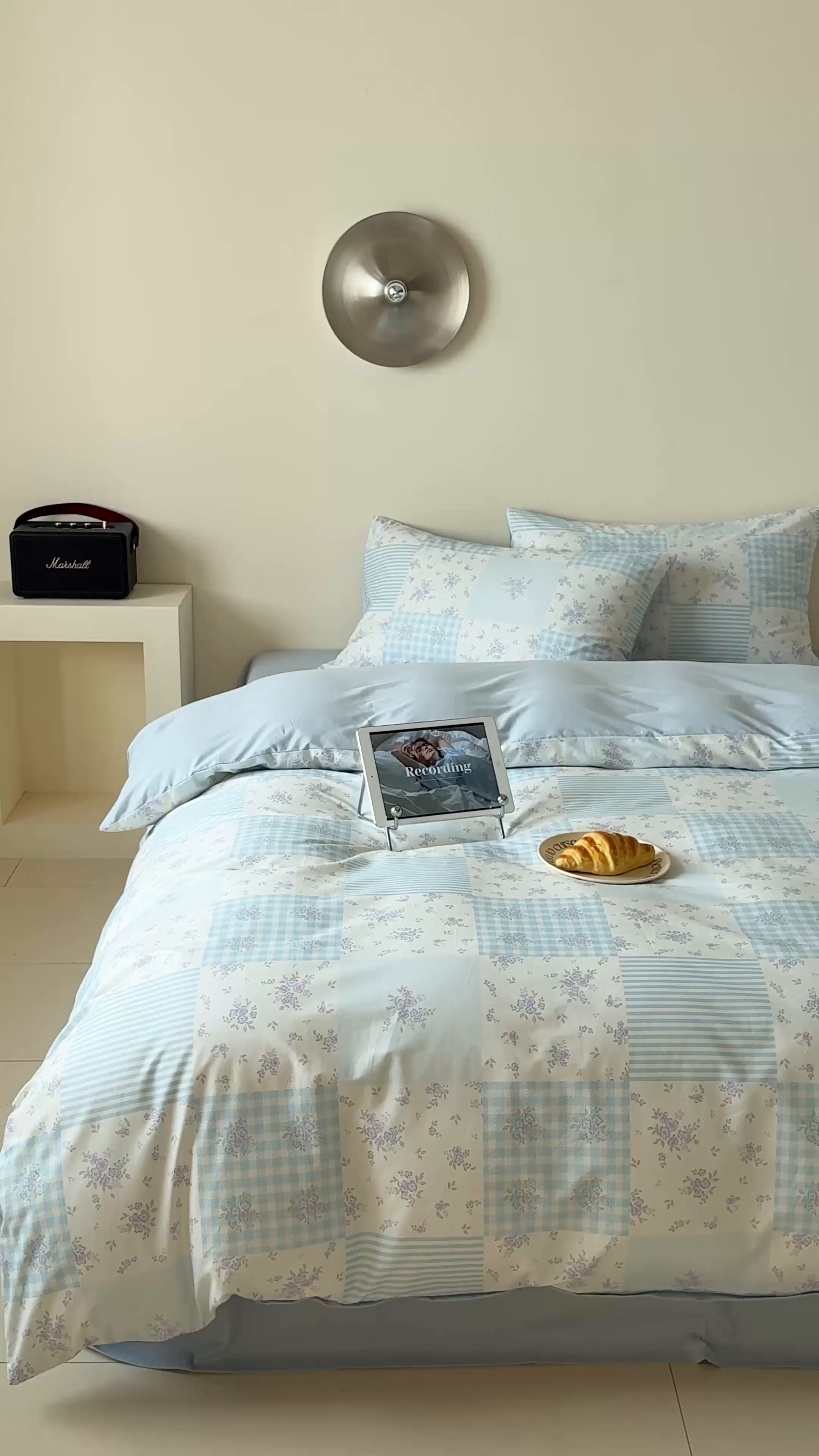 91家纺网 家纺一手货源 找家纺 Mr.pig猪先生水洗棉 2025新款小清新全棉四件套 碎花格-蓝