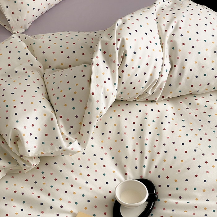 91家纺网 家纺一手货源 找家纺 Mr.pig猪先生水洗棉 2025新款小清新全棉四件套 五彩波点