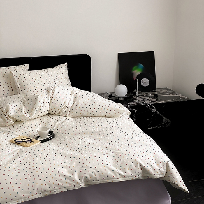 91家纺网 家纺一手货源 找家纺 Mr.pig猪先生水洗棉 2025新款小清新全棉四件套 五彩波点