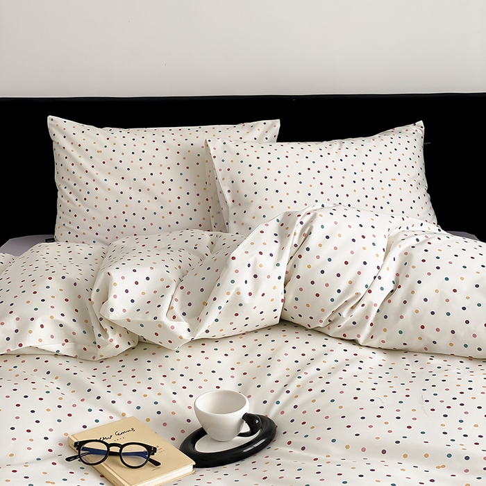 91家纺网 家纺一手货源 找家纺 Mr.pig猪先生水洗棉 2025新款小清新全棉四件套 五彩波点