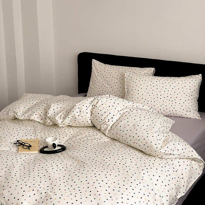 91家纺网 家纺一手货源 找家纺 Mr.pig猪先生水洗棉 2025新款小清新全棉四件套 五彩波点