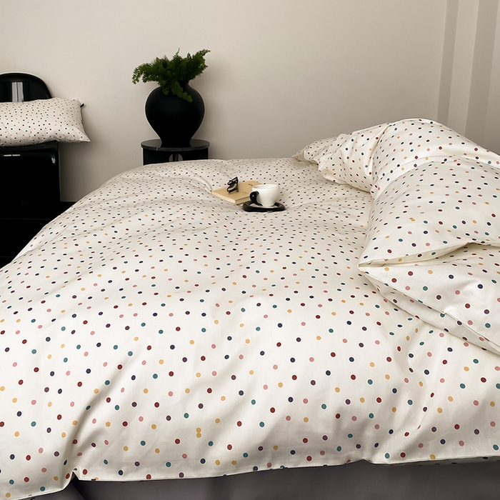 91家纺网 家纺一手货源 找家纺 Mr.pig猪先生水洗棉 2025新款小清新全棉四件套 五彩波点