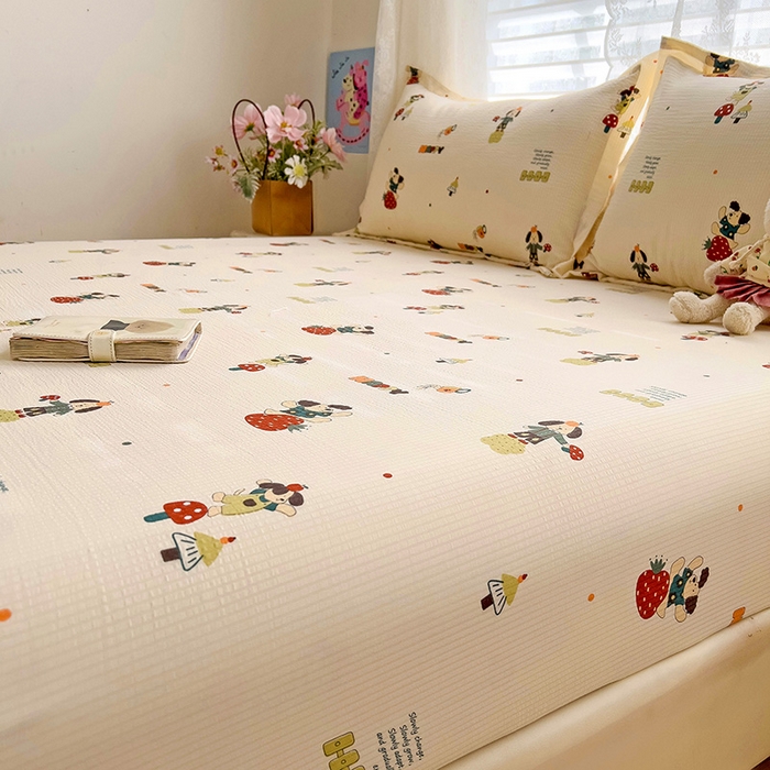 91家纺网 家纺一手货源 找家纺 恬澳家纺 2025新款A类印花泡泡棉床笠-场景二 布丁狗